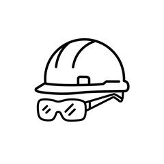 Worker helmet and eyeglasses icon white background