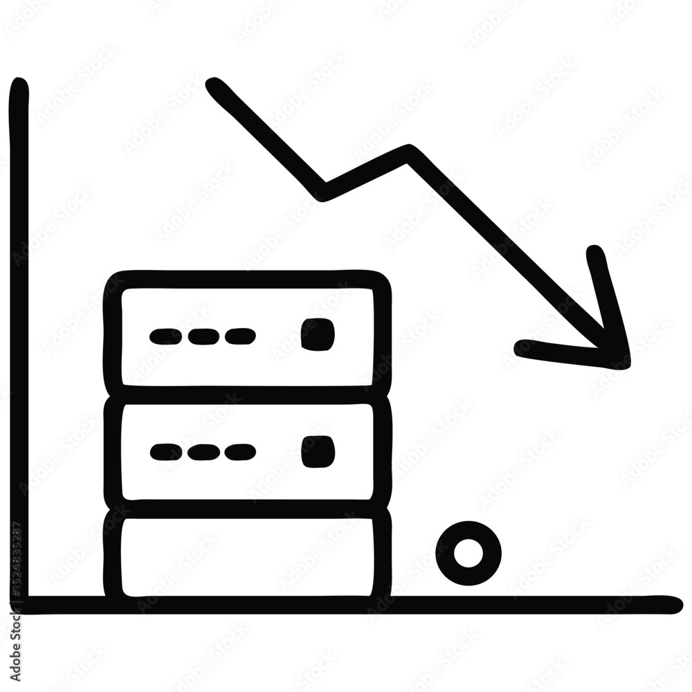 Poster server stack downtrend graph downturn illustration of database performance decline with circle