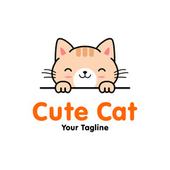 cute cat peeking logo design
