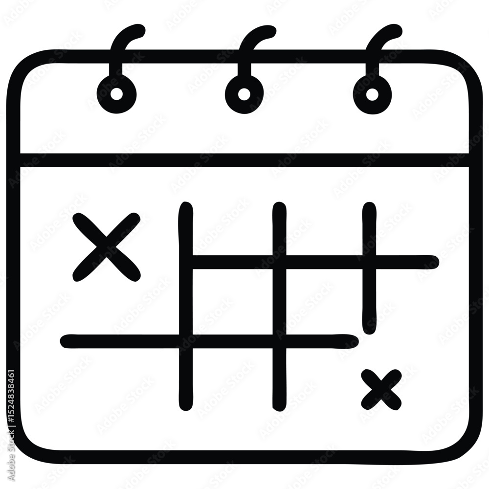 Poster simple calendar icon with grid and x marks, scheduling and planning