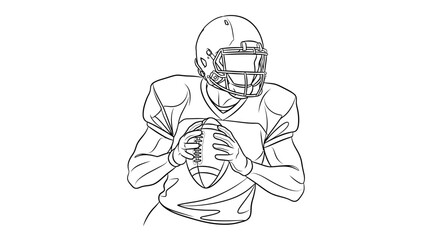 Line Art Depiction of American Football Player Holding Ball
