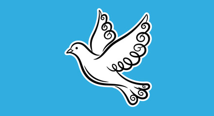 Stylized White Dove with Decorative Wing Details in Flight