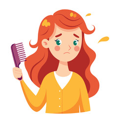 Concerned Woman with Red Hair Brushing Hair, Hair Falling Out Graphic