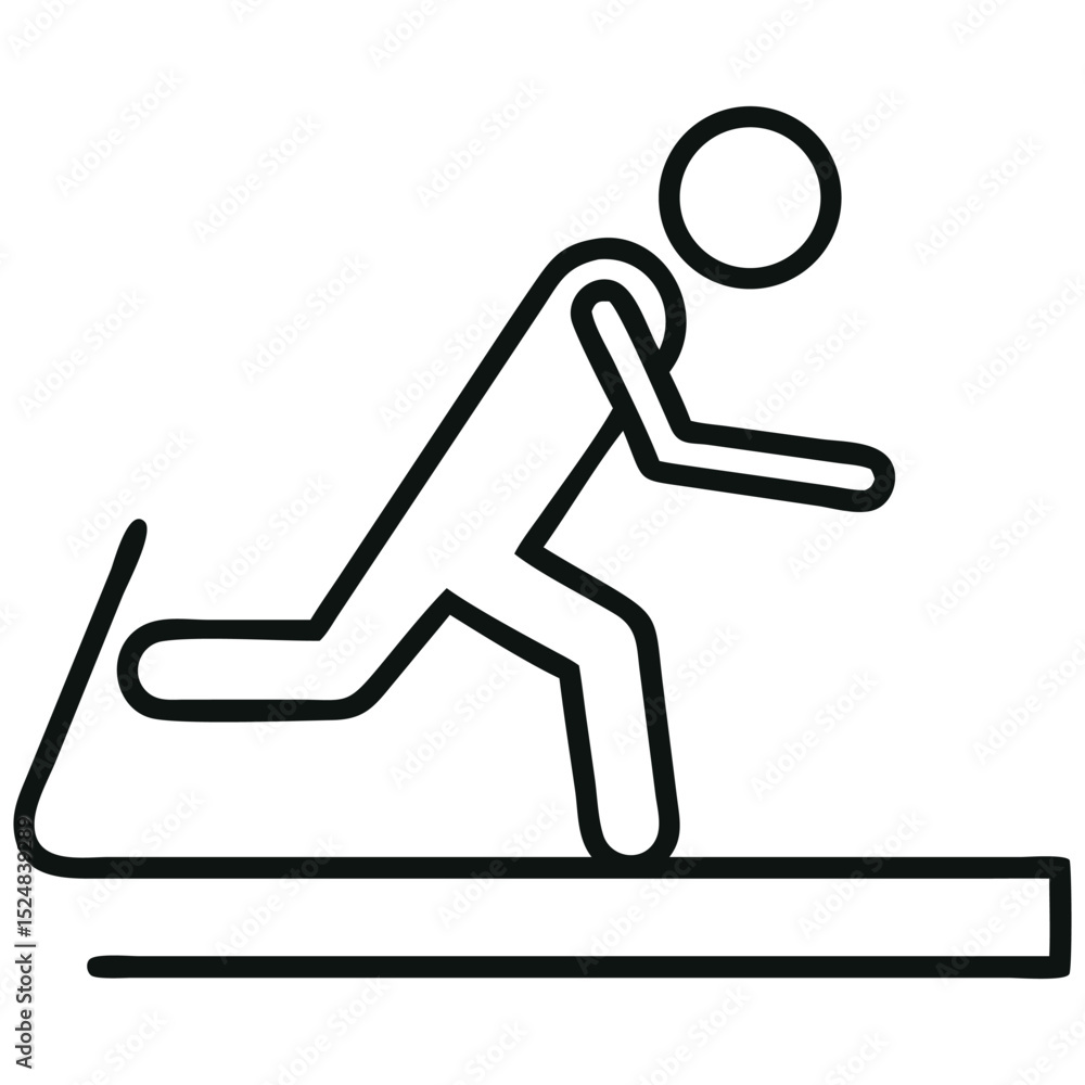 Poster simple depicting a stick figure running on treadmill device
