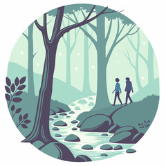 A vector of lake scenery landscape nature illustration 