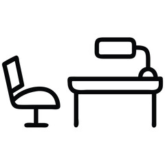 Simple Desk Outline with Chair and Lamp Illustration for Interior Design