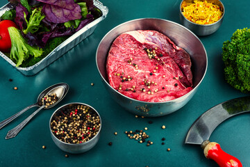 Raw fresh red meat beef.