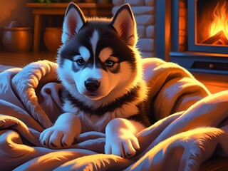 休むハスキー犬[GenerativeAI]