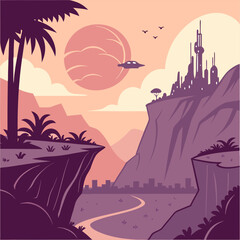 Surreal Spacesolarpunk Landscape: An Alien World