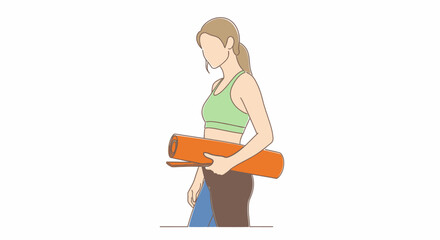 Fototapeta premium Woman in sportswear holding a rolled yoga mat illustration