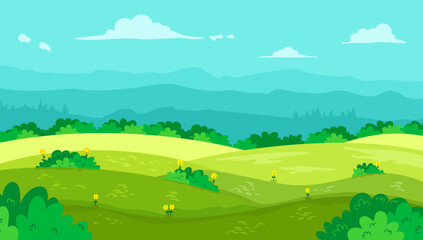 Fototapeta premium green hills landscape scene illustration