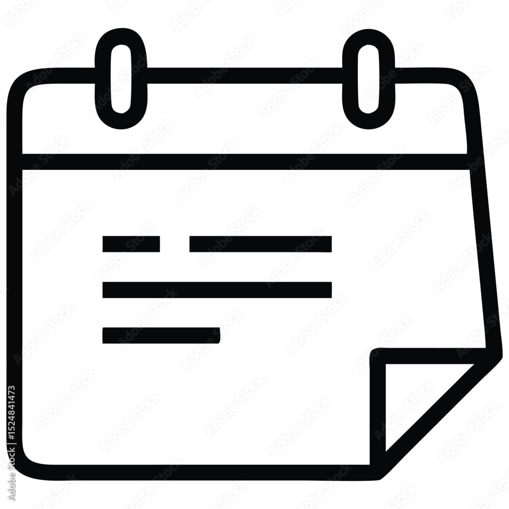 Poster simple line art calendar icon with curled page corner and text lines