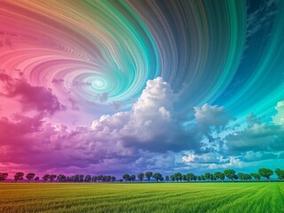 Obraz premium Enchanting Poplar Landscape, Cloud Sky