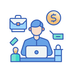 Freelance & Productivity icon Containing work online, remote work, freelancer, laptop, home office, client meeting, self-employed, graphic designer and Solid,line, silhouette, vector icons collection.