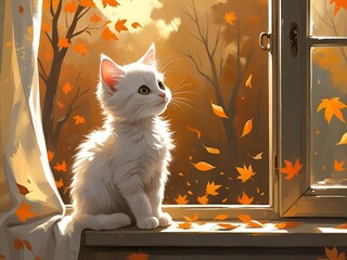 外を見る白猫[GenerativeAI]