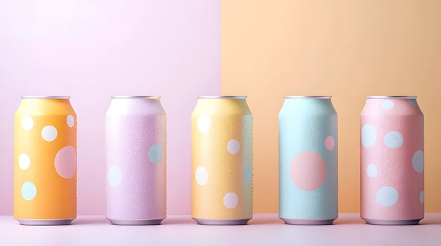 27. Flavored sparkling water cans in pastel colors with minimalist layout