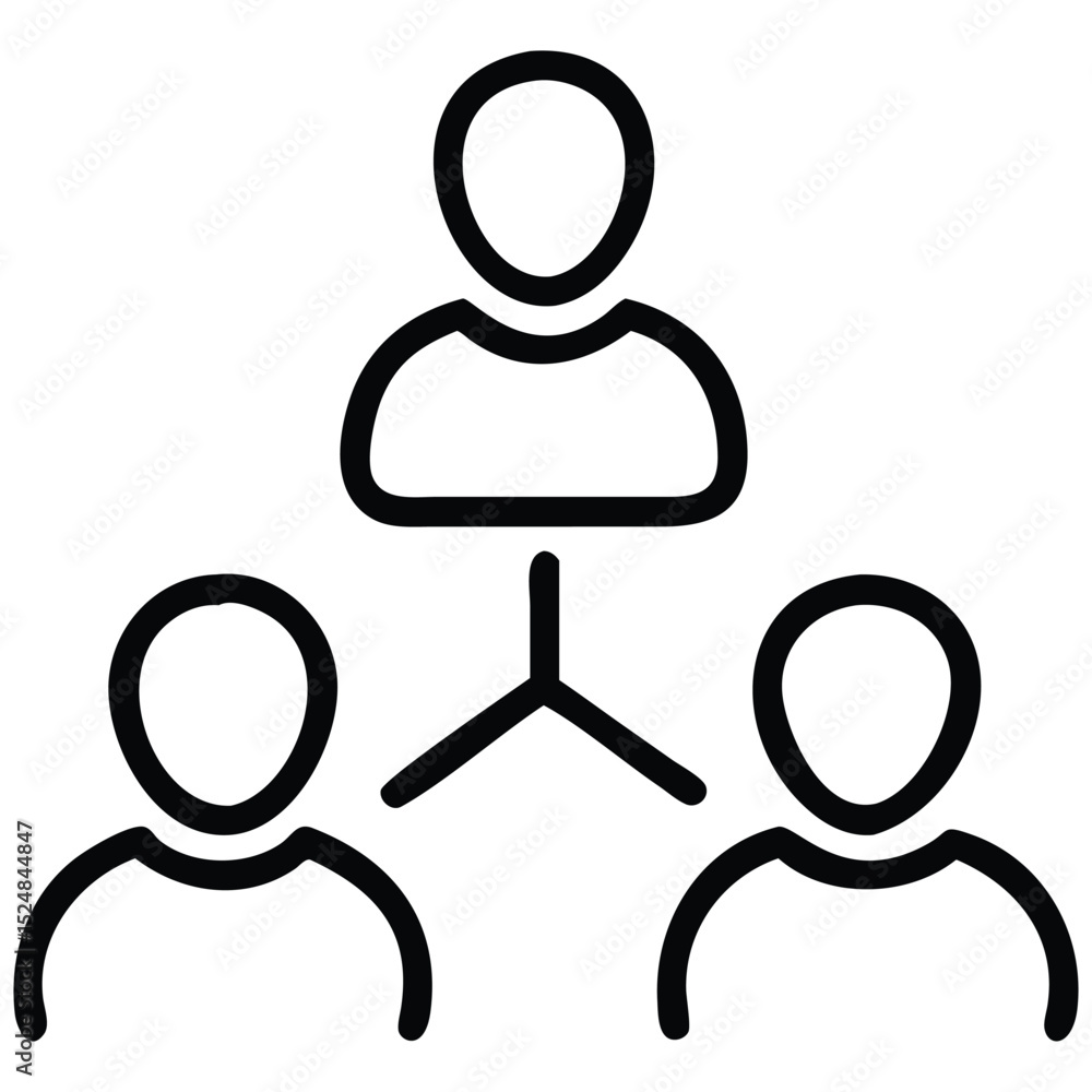 Poster simple team hierarchy line art leader connected to two subordinates outlined