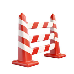 Red and white striped barrier in a 3d illustration isolated on transparent background, cut out, PNG 3D Digital Art, clip art.