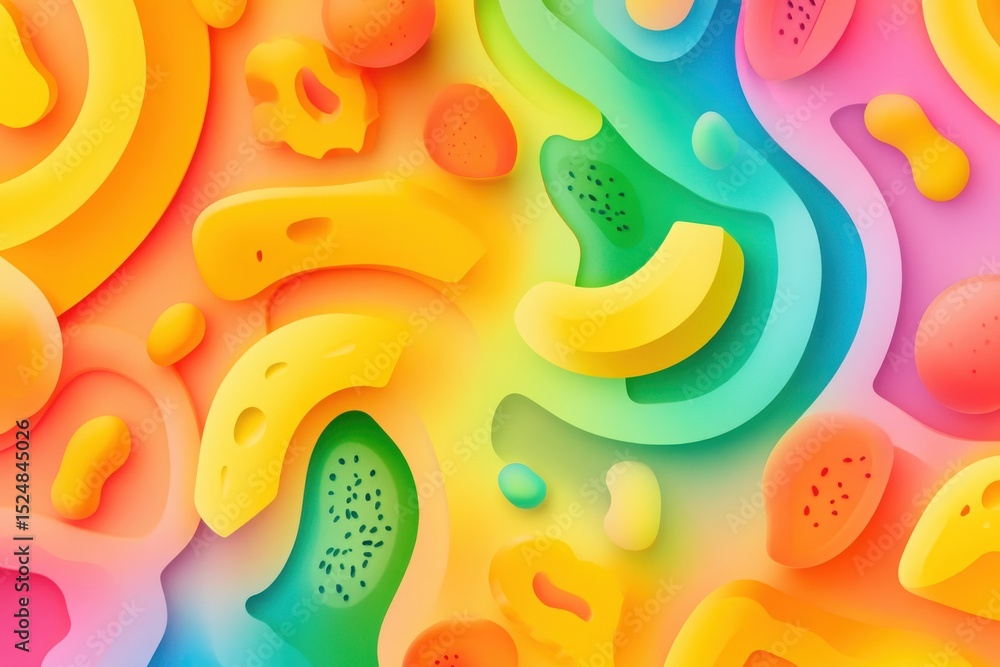 Fototapete vibrant abstract layered fruit composition with bold colors and playful shapes for modern design