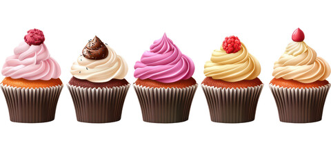 Assorted Cupcake Isolated On Transparent Background 