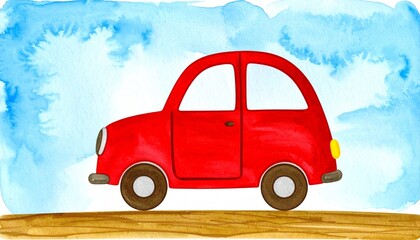 赤い車と青空／Generated image