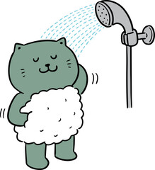 Illustration of cat showering

