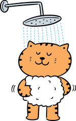 Illustration of cat showering
