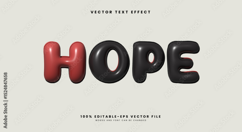 Poster hope inflated style 3d editable glossy text effect template