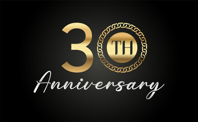 30th anniversary celebration background. with gold numbers and black background, for greeting cards, events