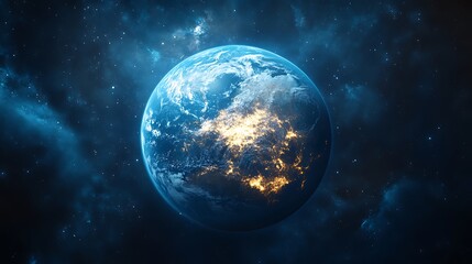 Obraz premium Glowing Planet with Blue and Orange Elements High Resolution Picture