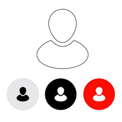 vector icon of a person, line icon, white and black color using round button with dark white, black and red color