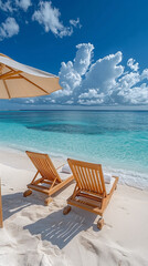 lounge chairs on a tropical beach