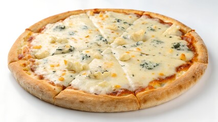 Whole Four Cheese Pizza on White Background