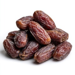 A pile of fresh brown dates arranged against a simple isolated white background