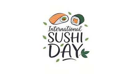 Celebrate International Sushi Day with Whimsical Hand-Drawn Sushi Rolls and Festive Typography on a Clean White Background, Making it Great for Social Media Posts.