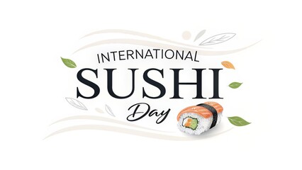 Celebrate International Sushi Day with a Delicious Salmon Nigiri Roll, Surrounded by Elegant Floral Accents on a Clean, Minimalist White Background, Perfect for Festive Greetings.