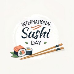 Celebrate International Sushi Day with Vibrant Vector Graphics Featuring Delicious Sushi Rolls, Elegant Chopsticks, and Festive Typography on a Clean Background.