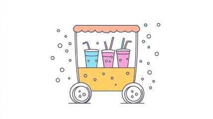 Cute, outlined, food cart with drinks
