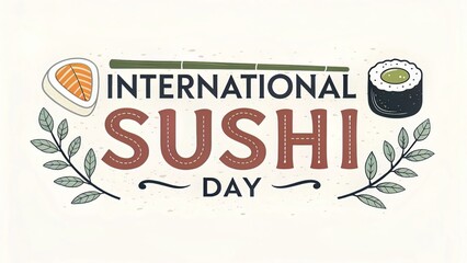 Celebrate International Sushi Day with a Delightful Graphic Featuring Sushi Rolls, Chopsticks, and Botanical Accents, Perfect for Posters, Social Media, or Menu Designs.