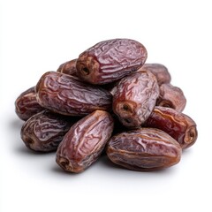 Obraz premium Heap of Fresh Brown Dates on White Background