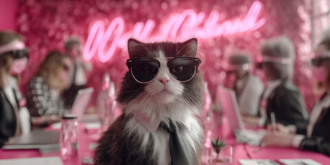 Fototapeta premium Cat CEO Holds Board Meeting