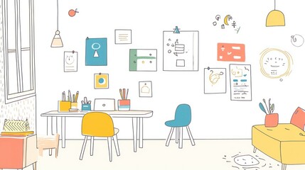 Simple, colorful home office sketch