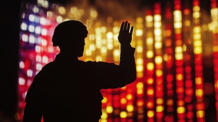 Military personnel gesture patriotic background