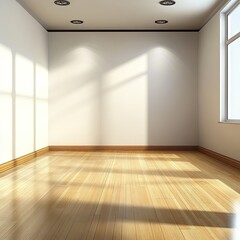 Obraz premium Sunlit empty room with hardwood floor, white walls, and window