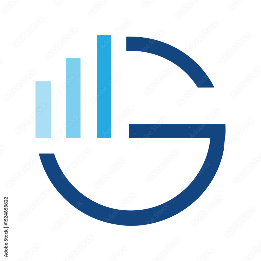 Poster The image shows a flat logo design of a round letter G with a graph bar as an element in blue color that looks clean and sharp on a white background for business and finance related purposes