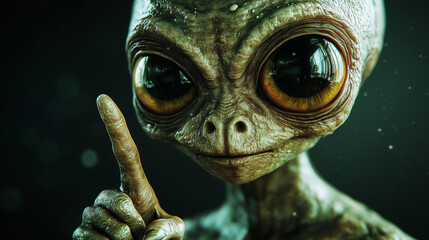 A green alien with a green face and a green nose is shown with its hand over its face