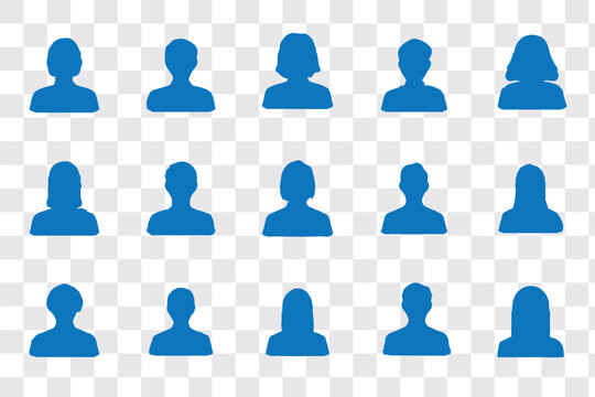 Silhouette head, avatar face, person icon people. Male and female profile. Vector illustration set