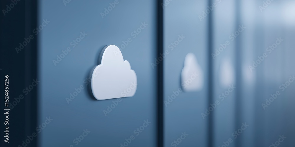 Poster minimalist design featuring white cloud icons on a sleek blue background, representing digital stora