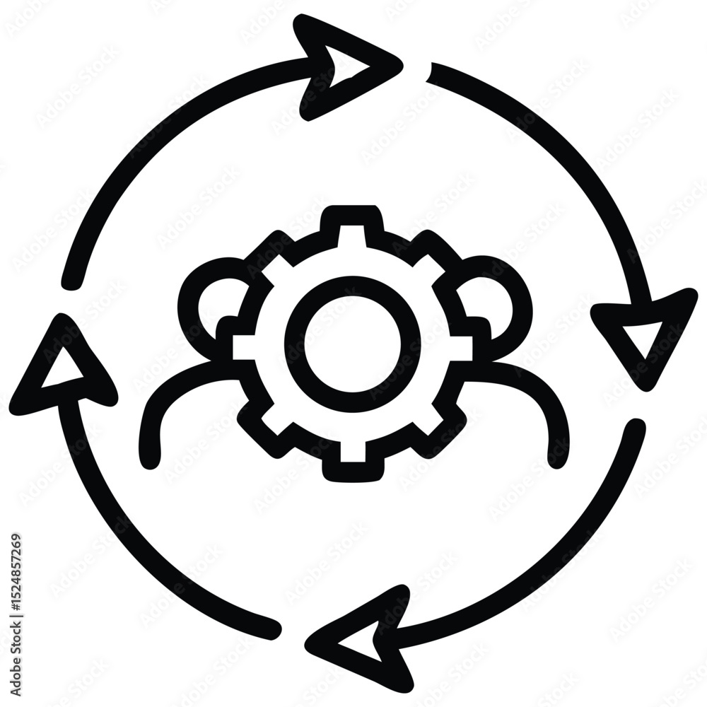 Poster workflow icon gear and people with cycle arrows depicting collaborative process management