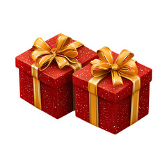 Obraz premium Red Christmas gift box with a golden ribbon and bow, isolated on a white background, perfect for a holiday celebration or birthday surprise